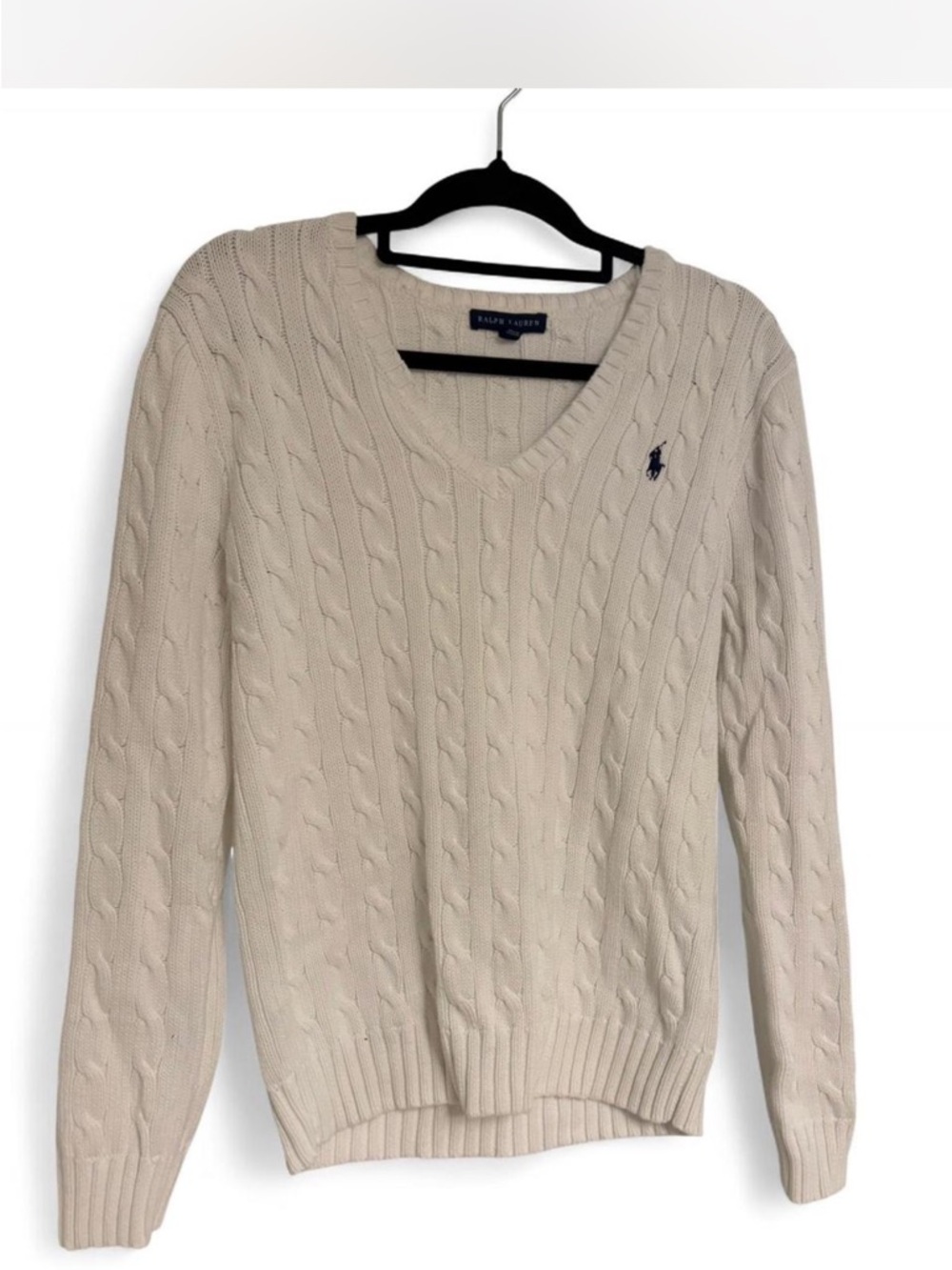 Ralph Lauren Cream Cable Knit V-Neck Sweater